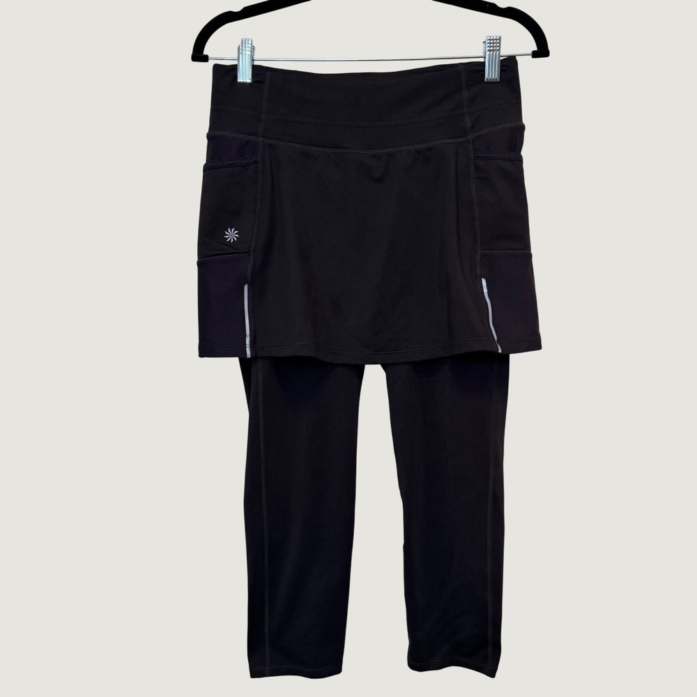 Athleta Be Free 2-in-1 Capri Skirted Leggings S Black Pocket Reflective Active